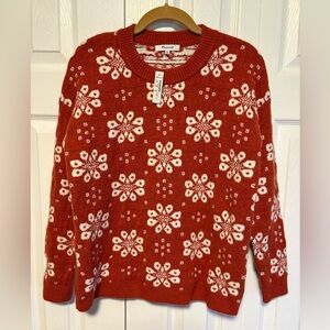 Madewell Rusty Red and White Floral Sweater - runs big, pit to pit is 19”